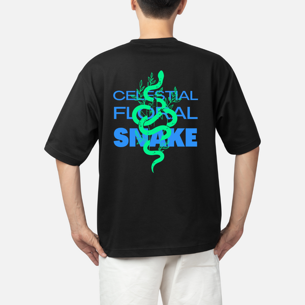 Men's Oversize Printed T-Shirt | Celestial Floral Snake