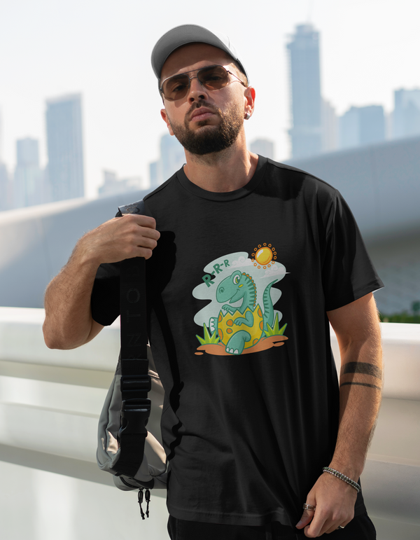 Men's Printed T-Shirt | Dinosaur | Black