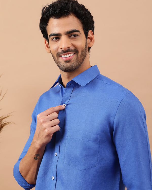 Egyptian Blue Men Linen Shirt