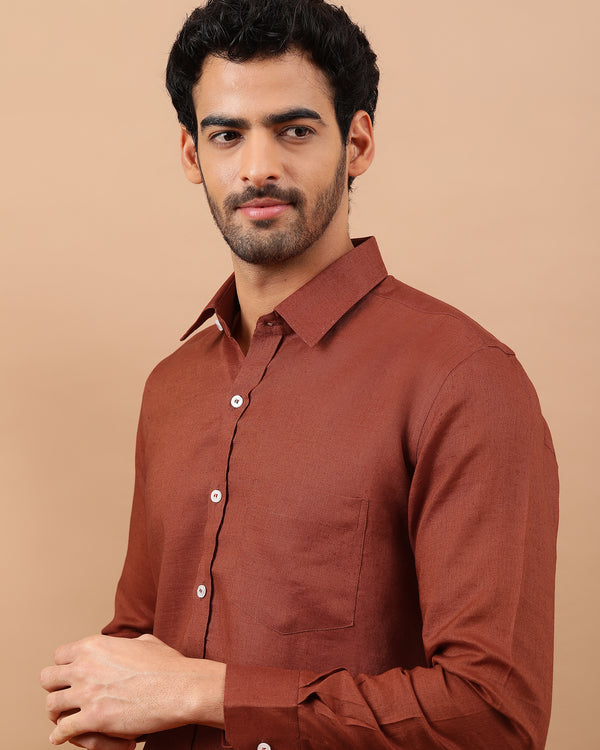 Rust Orange Men Linen Shirt